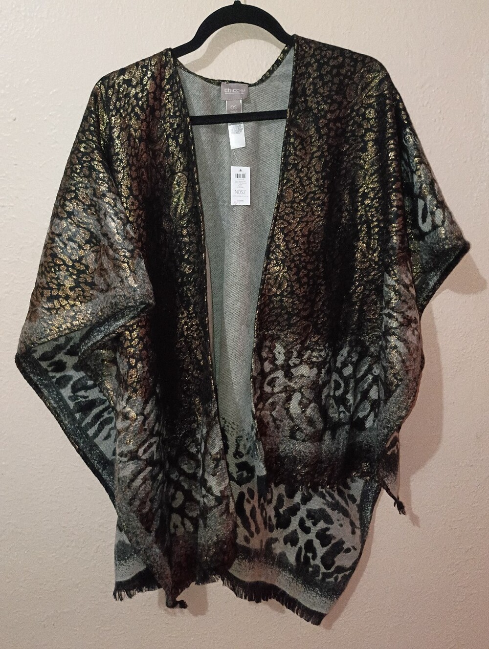 NWT CHICOS ONE SIZE Metallic Animal Print Wrap - Gold & Black